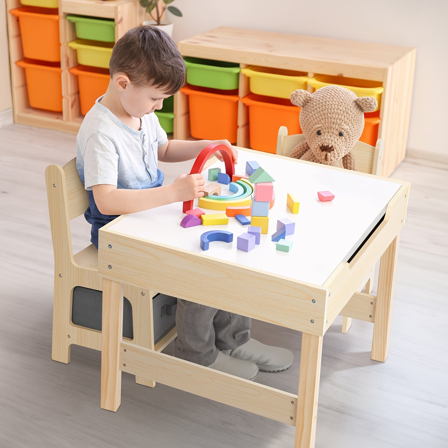 3-in-1 Kids Table & Chair Set – Sensory Play & Storage for Ages 3-7