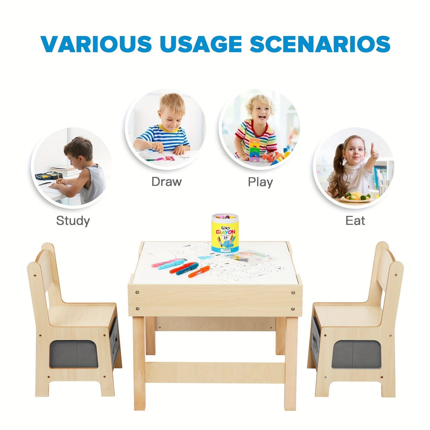 3-in-1 Kids Table & Chair Set – Sensory Play & Storage for Ages 3-7