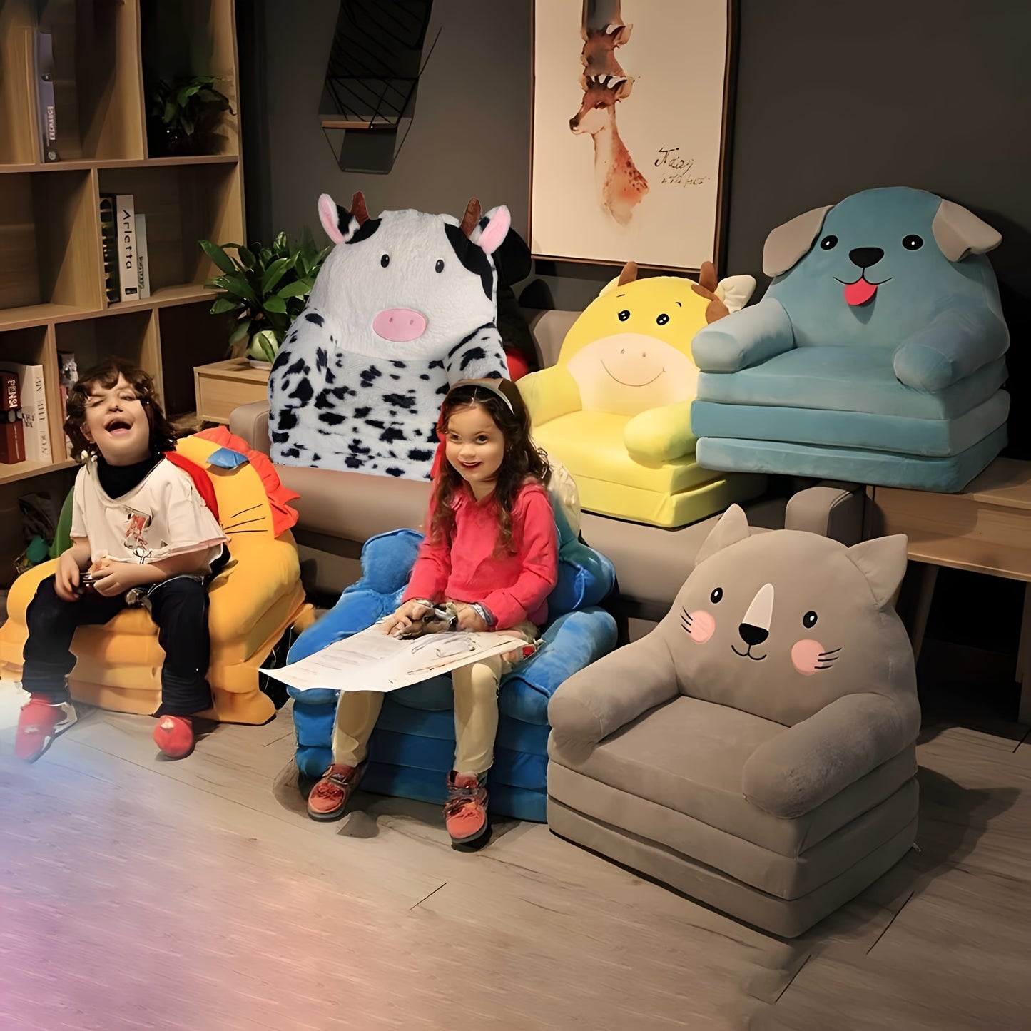 Cozy Kids' Folding Sofa with Pillow