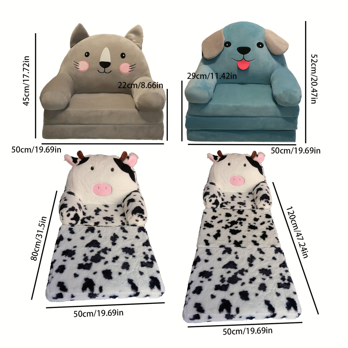 Cozy Kids' Folding Sofa with Pillow