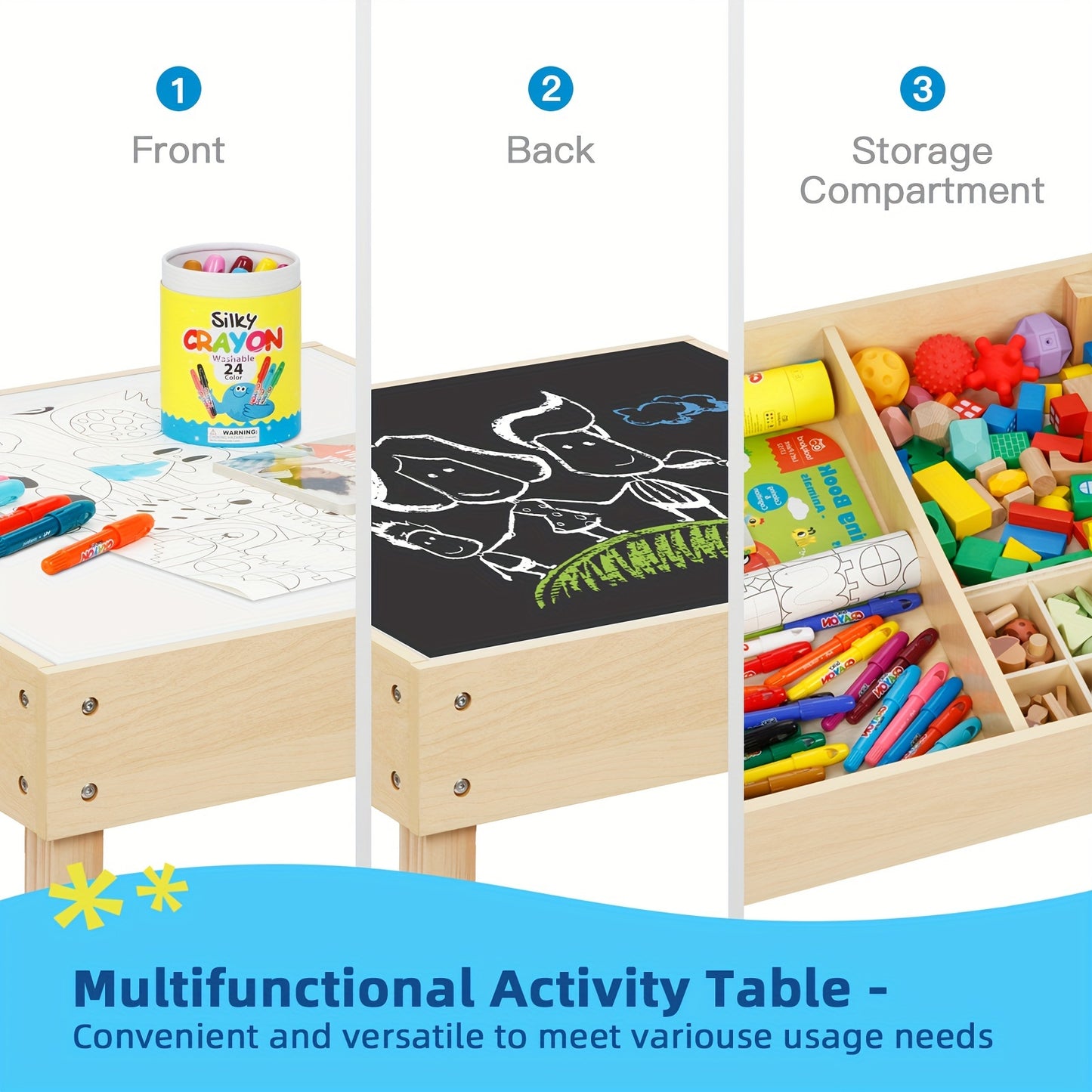 3-in-1 Kids Table & Chair Set – Sensory Play & Storage for Ages 3-7